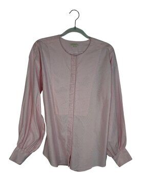 Ann Mashburn Collarless Button Front Shirt Blouse in Pink Size Small